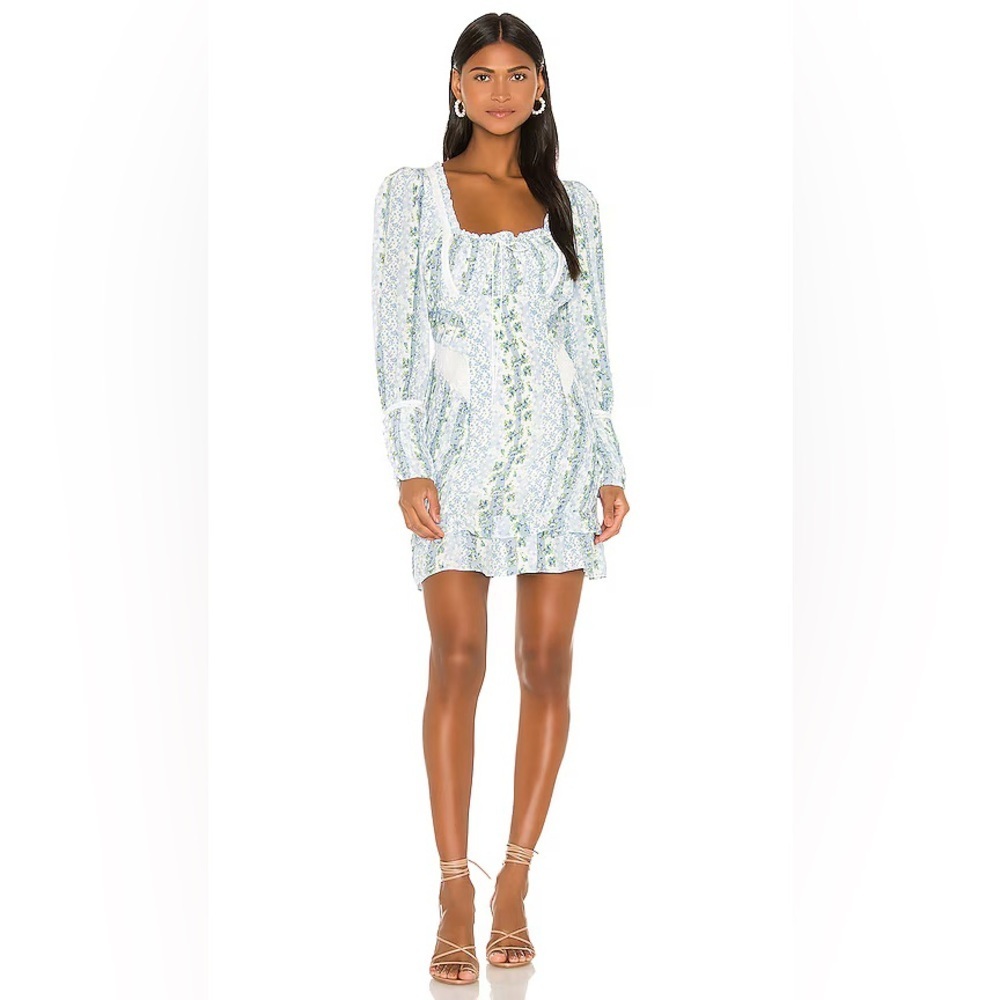 For Love & Lemons Gracie Mini Dress Blue and White Size Small